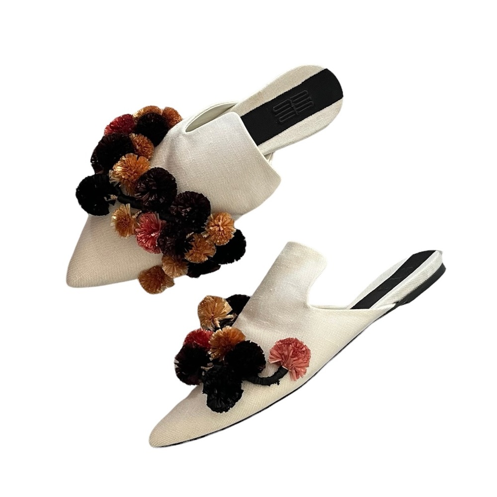 Sanayi 313 Garofano Pompom Mules size 39 Cream Canvas